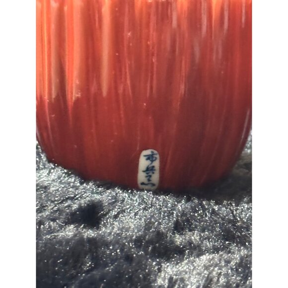 Scalloped Red Porcelain Tea Cups With Blue Floral Interior Design Set Of 4 - Picture 4 of 11